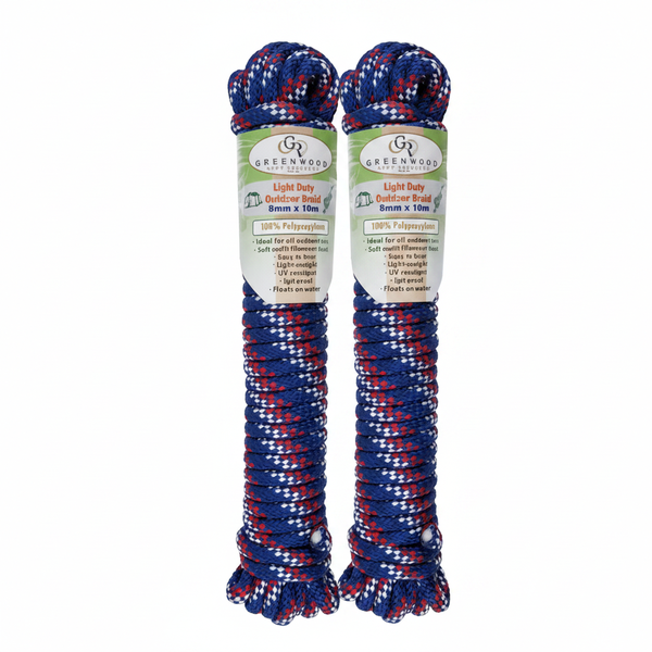 Light Duty Braided Nylon Rope 10mm x 10m for Outdoor Use - 2 Pack