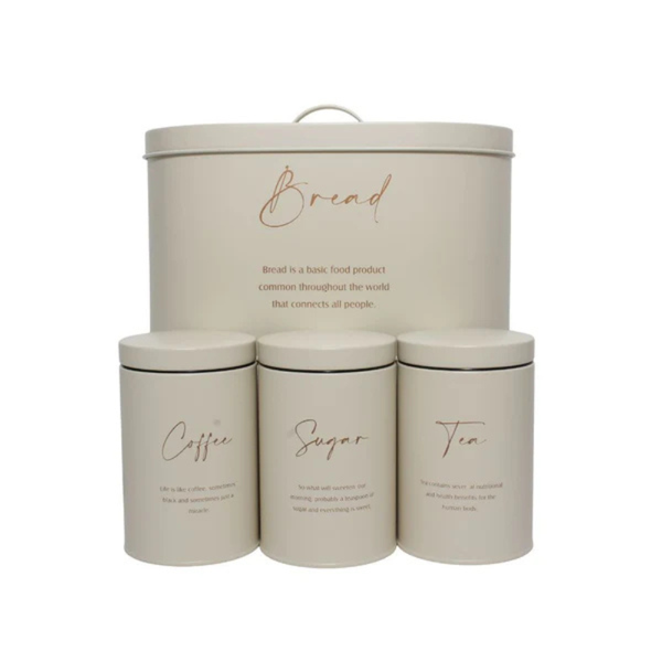 Homeware Bread Bin and Canister 4-piece Set - GD-719