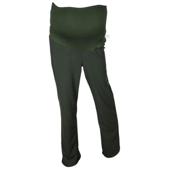 Maternity Corporate Pants -Straight Legs -Yoga Style High Waist-Olive Green