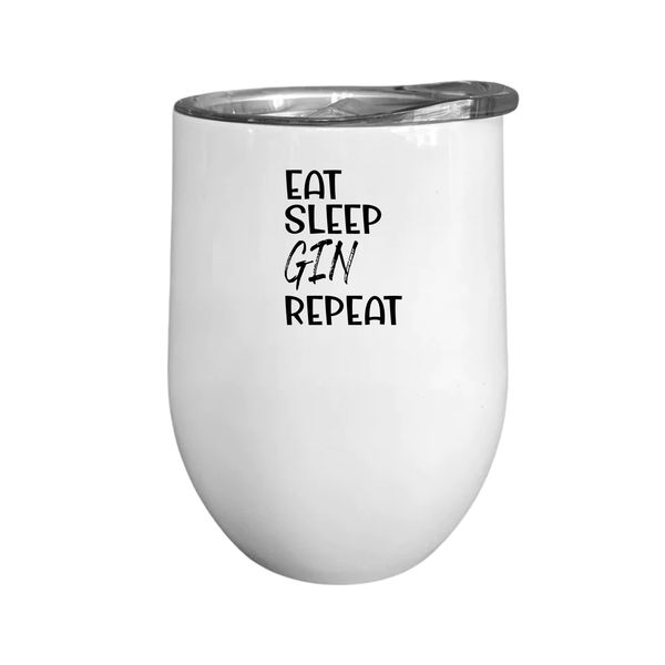 Stainless Steel Gin Tumbler with Lid: Eat, sleep, GIN, repeat!