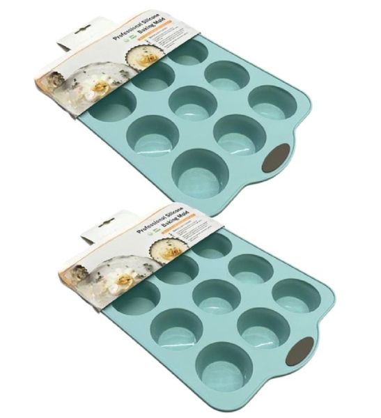 2 Piece Blue Silicone Cupcake Mould Set - 34cm.