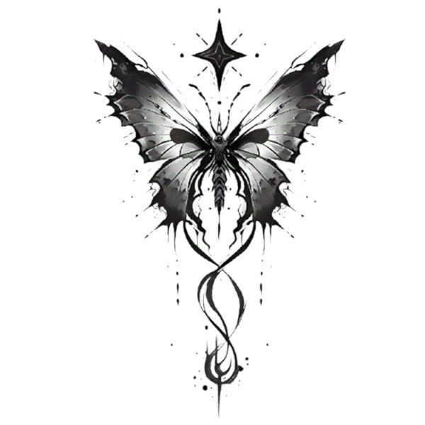 1 Piece - Mystic Star And Butterfly Temporary Tattoo - Black
