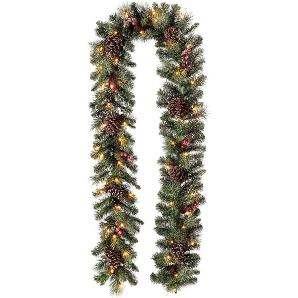 2.7m Christmas Garland Glittered Pine Cone Berries Artificial Stairs Decor