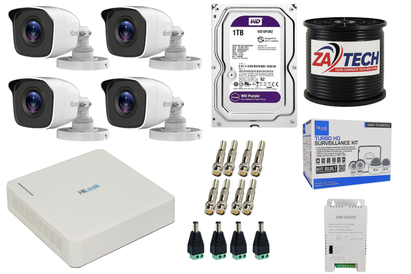 Hilook 4CH CCTV Kit with 2MP Cameras &amp; 100m ZATECH Cable - Full Set