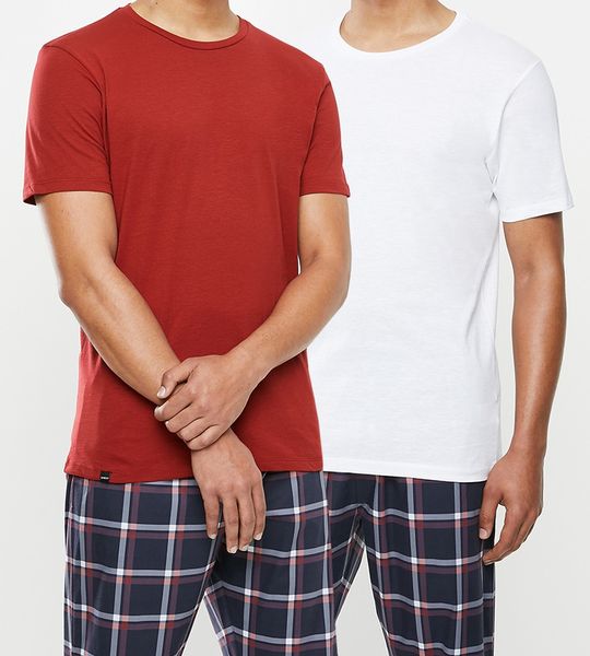 Men's Superbalist 2 Pack Scoop Neck Sleep Tee - White &amp; Red Dahlia
