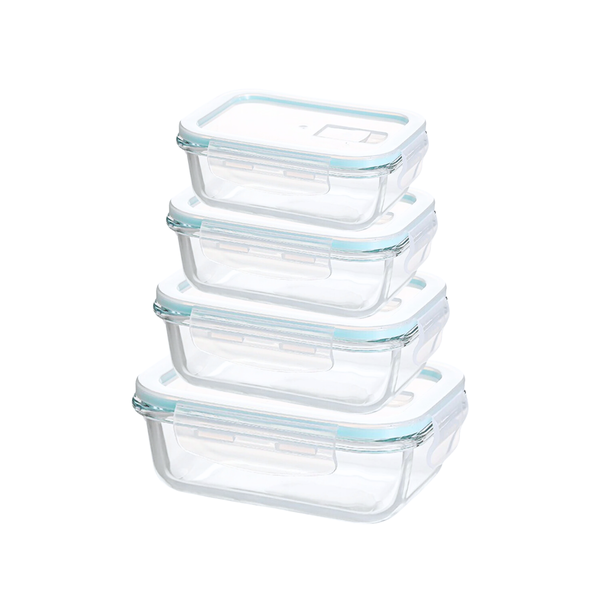 Set of 4 Leak-Proof Glass Food Containers - Rectangle