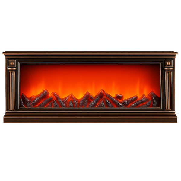 Electric LED Fireplace Heater with Flame Effect - Brown Finish