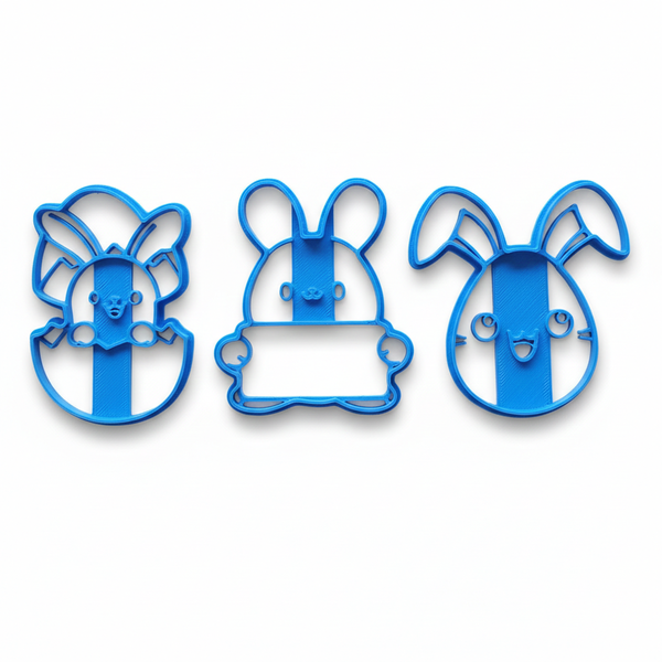 Easter Bunny Cookie Cutter Set - 3-Piece - Medium 8cm - Blue