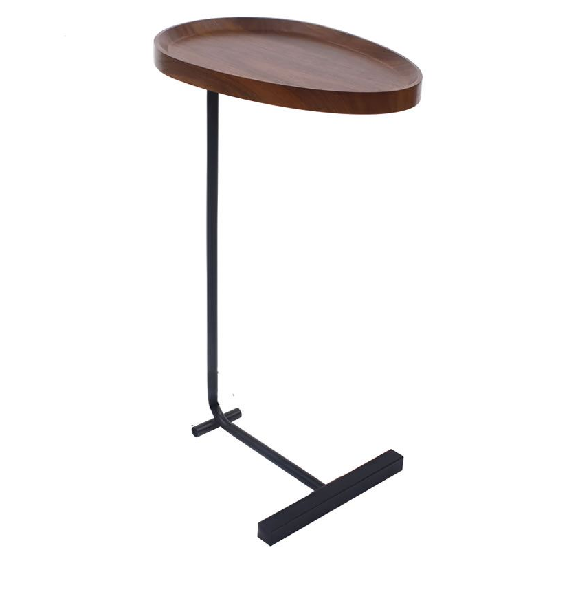 Modern C-Shaped Sofa Side Table - Oval Wood Top