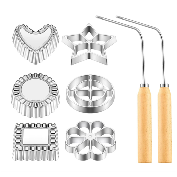 8 Pieces Rosettes Timbale Set, with Handle, Funnel Cake Maker Kit