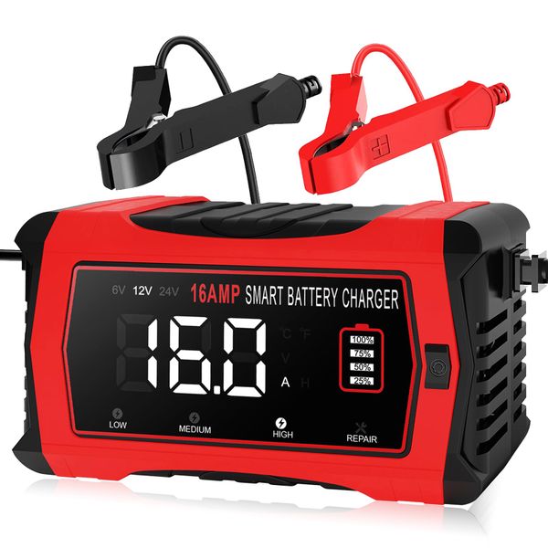 16A 12V/24V Smart Battery Charger For LiFePO4 &amp; Lead Acid, 10-Stage