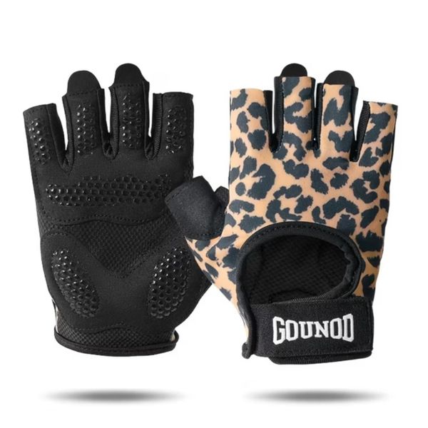 GOUNOD - Leopard Gym Gloves - Non-Slip Grip, Breathable, Adjustable Fit