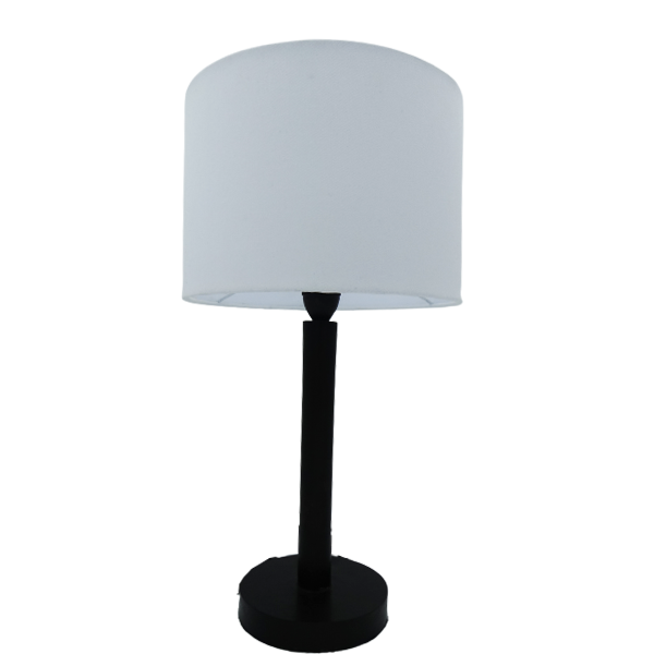 Dark Mahogany Stain Table Lamp With White Drum Shade