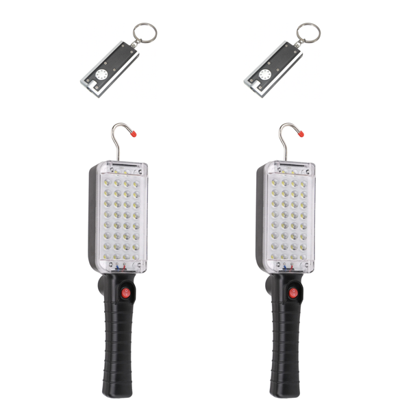 Multifunctional Portable LED Work Light with LED Keyring Torch - 2 Pack