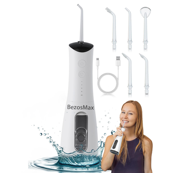 BezosMax 300ML Water Dental Flosser Pick for Teeth,5 Tips for Deep Cleaning