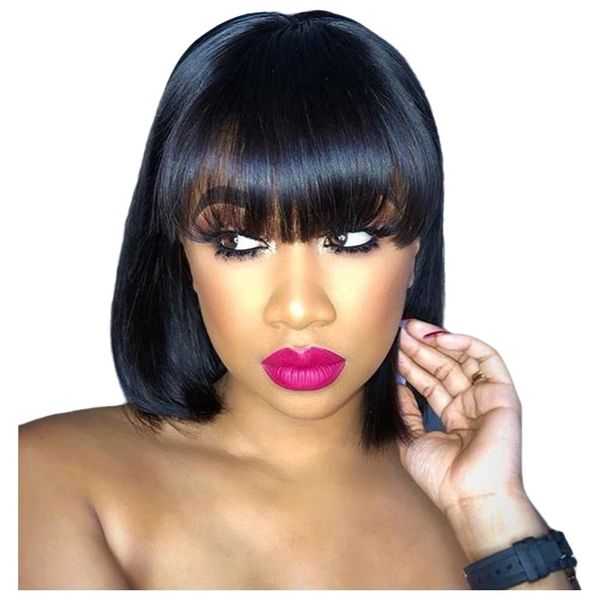 In-Stock Fake Bobo Style with Bangs Short Straight Hair