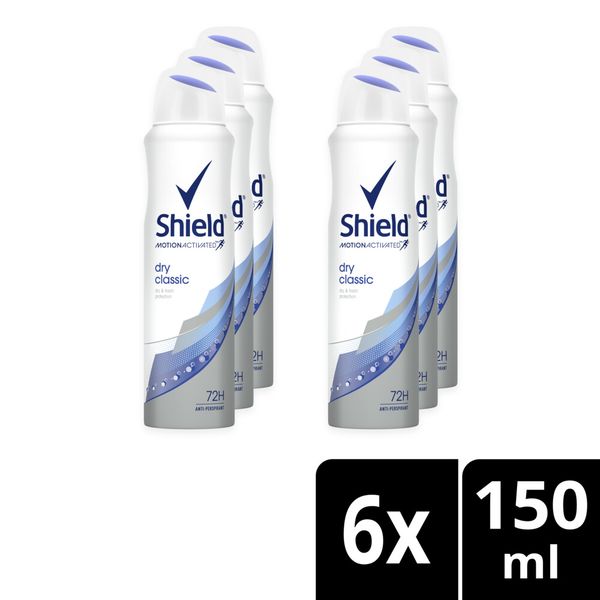 Shield Women Dry Classic Antiperspirant Deodorant Body Spray 6x150ml