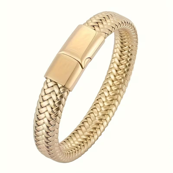 Trendy Braided Leather Muted Satin Gold Bracelet