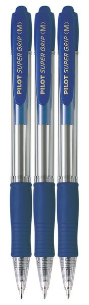 Pilot BPGP-10RM Supergrip Retractable Medium Ballpoint Pack of 3 - Blue