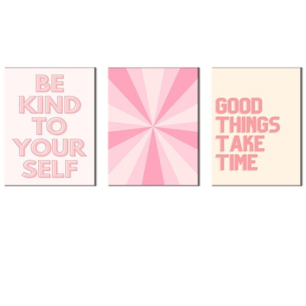 Canvas-Art-3 Pieces Pink Love Yourself Affirmation Wall Art