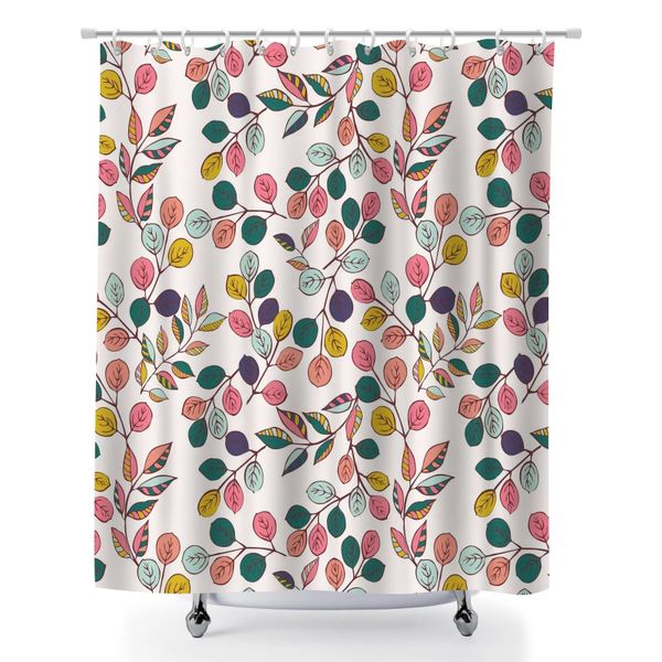 Polyester Shower Curtain with 12 Plastic Hook, Foliage Print Bathroom Decor