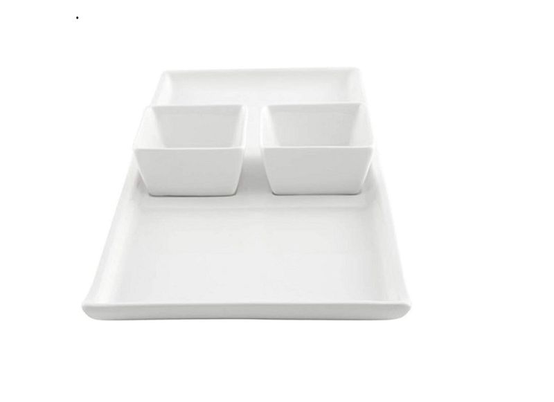 3-in-1 White Porcelain Divided Appetizer Plate
