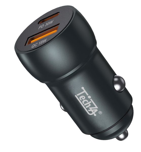 TechZA 30W PD + QC Fast Car Charger Dual Port USB-C &amp; USB-A Adapter TZ-CC07