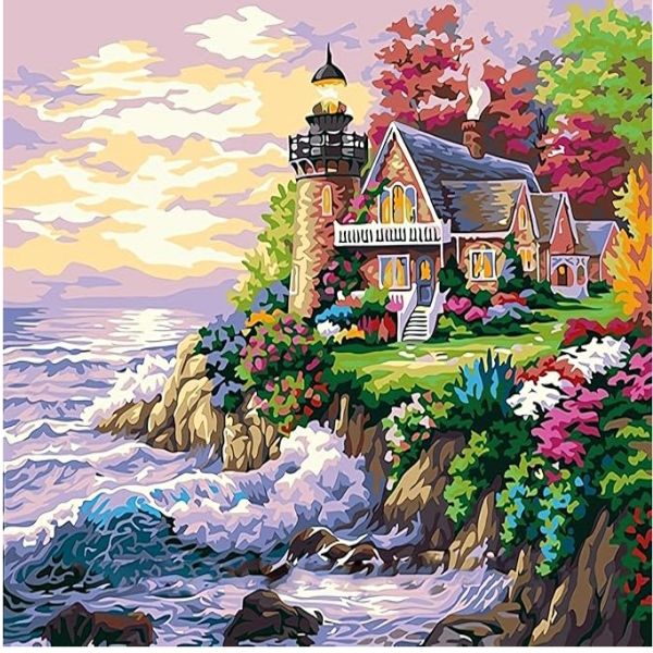 DIY Paint by Numbers Kit for Adults Beginners (Seaside Hut)