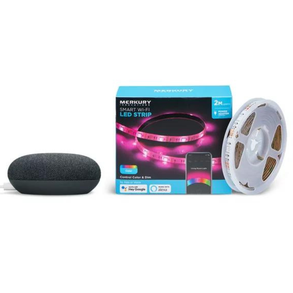 Google Nest Mini with Smart WiFi LED Strip Light 2m