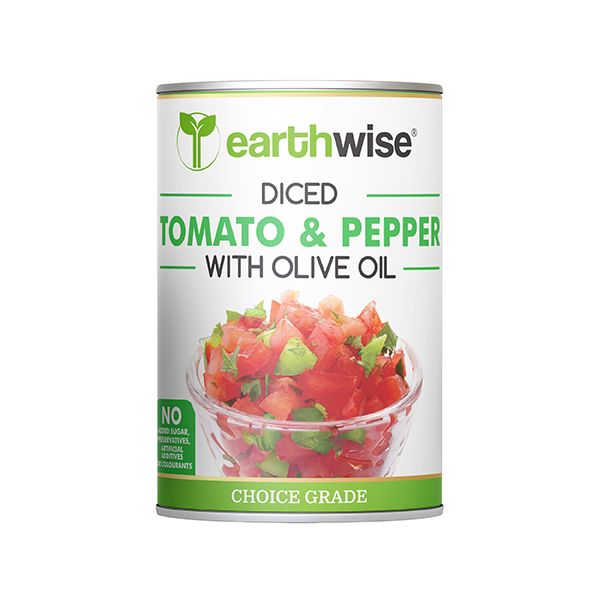 Diced, Tomato &amp; Pepper With Olive Oil 400g x 12-Pack - Earthwise