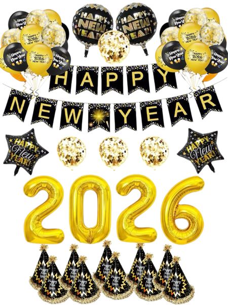 Happy New Year 2026 Balloon &amp; Banner Party Set with Glue Dots