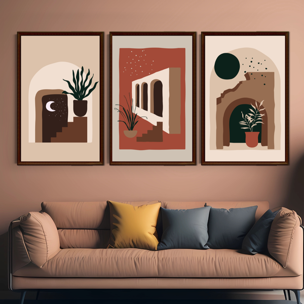Set of 3 Mid Century Bohemian Wall Art Decor Prints - A3 Size (Unframed)