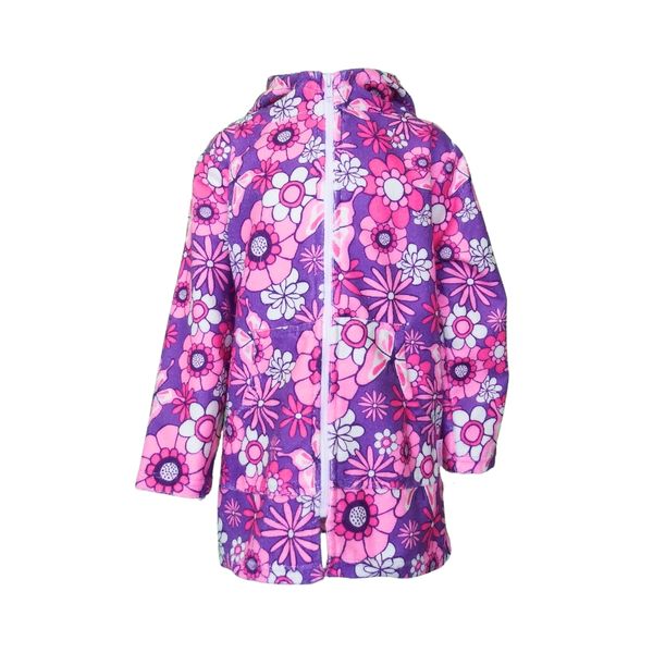 Girls Purple Floral Hooded Beach Towel Full Zip Long Sleeve Swim Cover Up