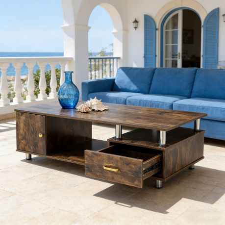 Coffee Table Living Room Center Table Marble Top with Storage