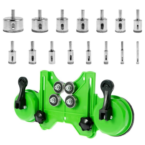 16 Pieces Diamond Hole Saw Kit with Double Suction Cups Hole Saw Guide Jig