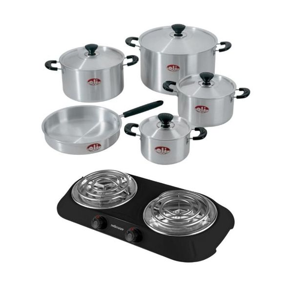 Oli - Impala Casserole Pot Set - 9 Piece with Hotplate - White