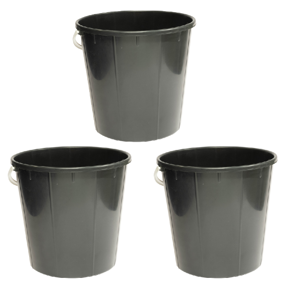 Grace Pack Buckets 9LT Black Plastic Household Storage Containers" 3 Pack