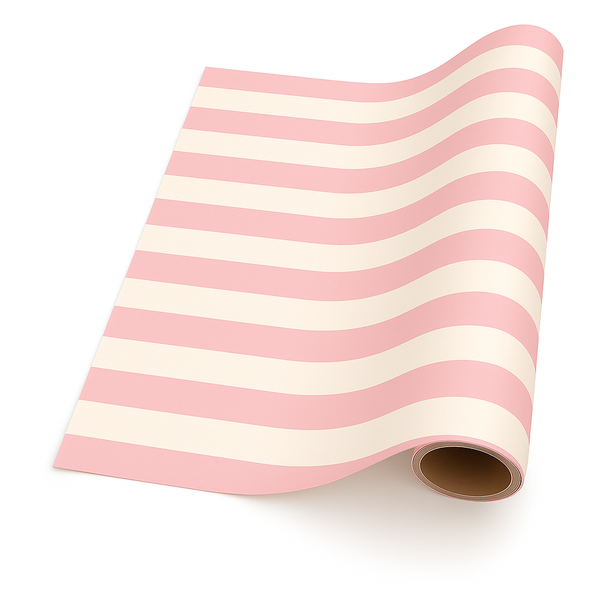 Gift Wrapping Paper 5m Roll - Large Pink and Cream Stripe and Dots