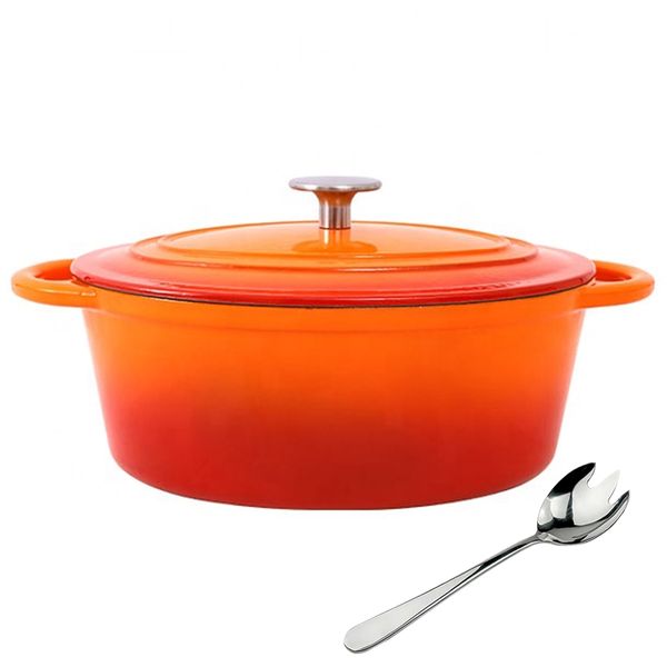 Super Large Enamel Cast Iron Oval Casserole with Stainless Steel Salad Fork