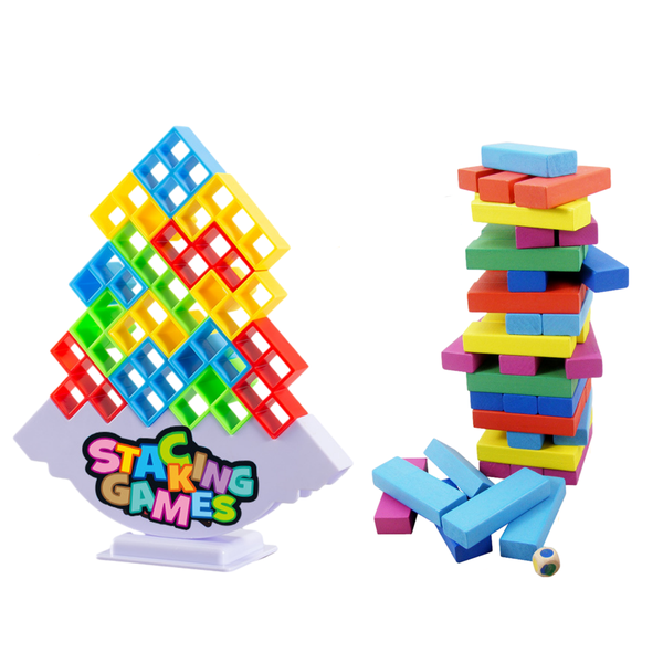96 PCS Wooden Tumbling Tower &amp; Balance Game Set Family Gift Toy Couple Game