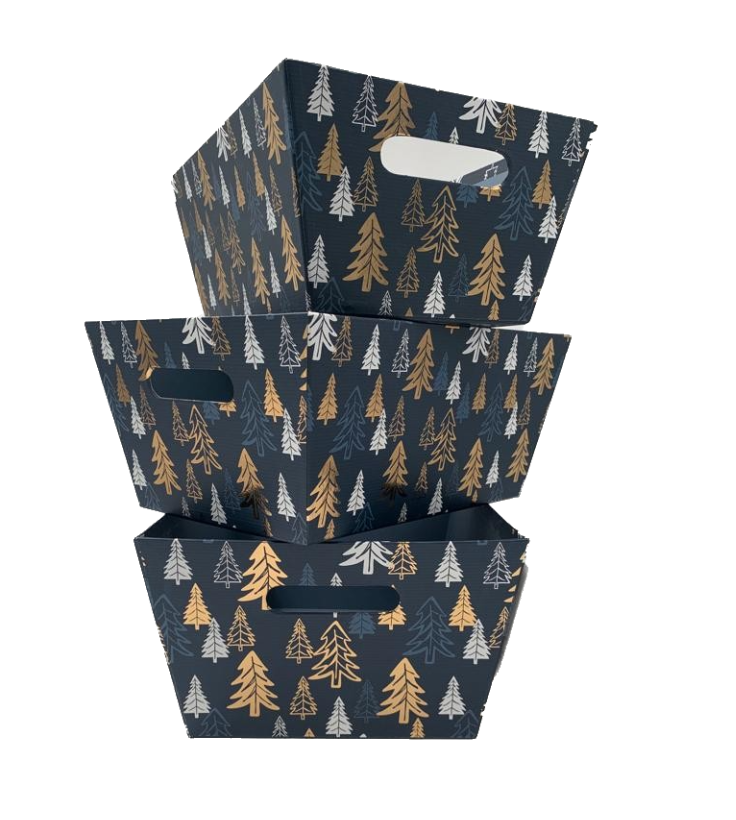 Christmas Gift Box Hamper Tray Set of 3 Navy Trees Shop Today