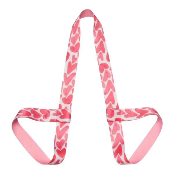 Yoga Mat Strap - Heart Print Carry Strap for Pilates, Gym and Travel - Pink