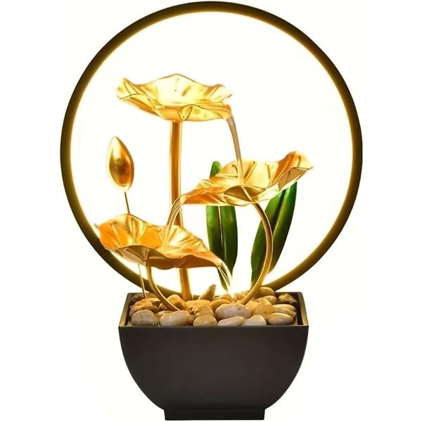 Indoor Tabletop Fountain,3-Tiers Lotus Leaf Small Waterfall Fountains