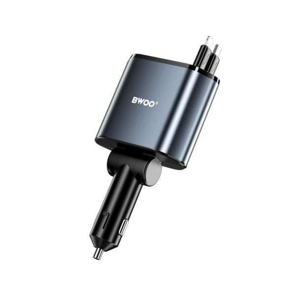 BWOO 120W 4 in 1 Car Charger with 2 Retractable Cables