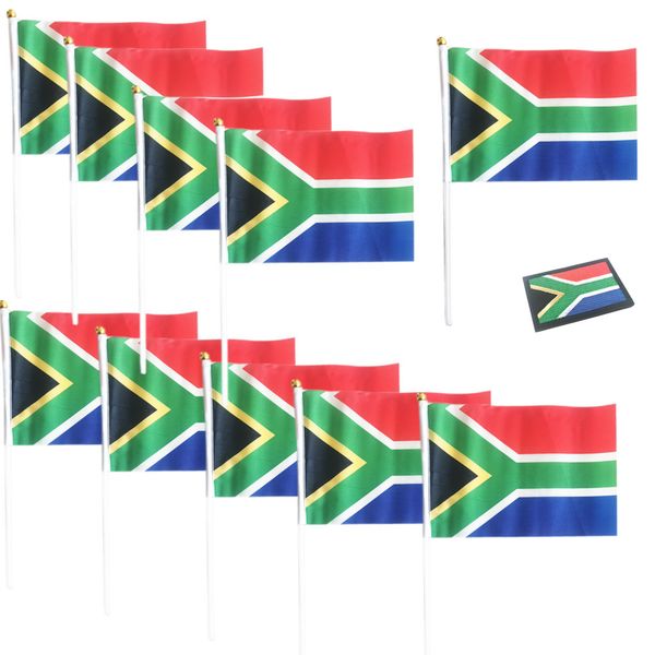 10x South African Flag Stick Flags and 1 South Africa Flag Loop and Hook Patch