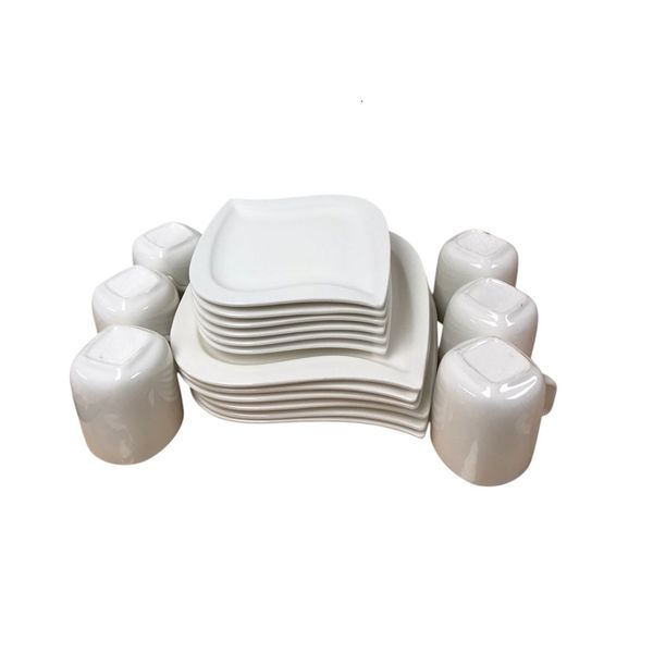 18-Piece Elegant White Leaf Ceramic Dinnerware Collection.