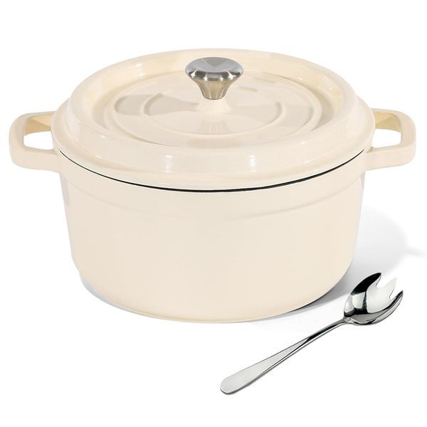 Beautiful Super Large Enameled Cast Iron Casserole Pot with Salad Fork