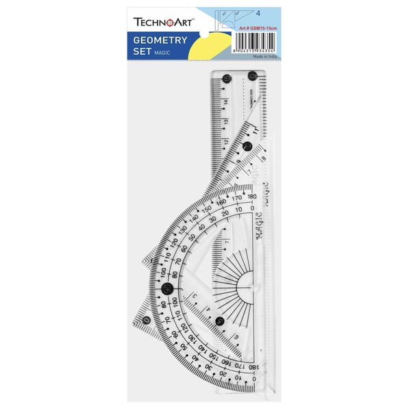 TechnoArt Geometry Set - Student 15cm, Assorted Colours