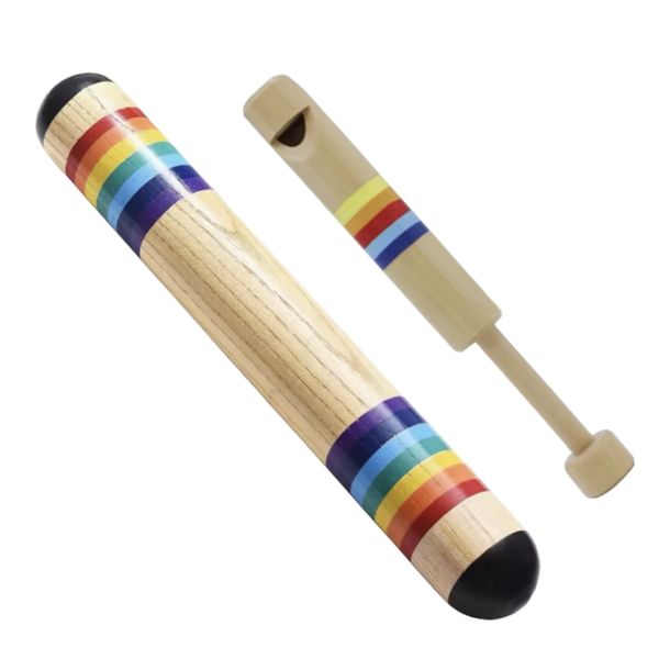 Wood Rain Stick and Slide Flute music instrument set
