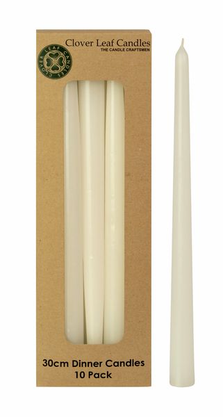 10 x Clover Leaf Candles - 30cm Dinner Candles Tapered - White